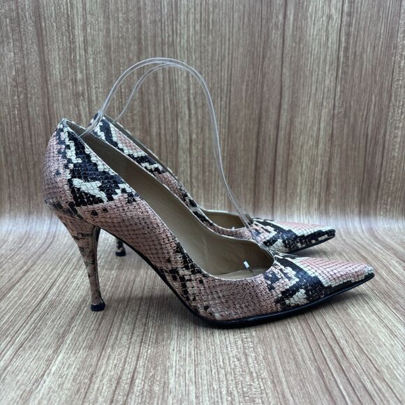 Stuart Weitzman Leather Snakeskin Print Size 9 Pointed Toe Pump Beige Pink Shoe - Picture 1 of 8